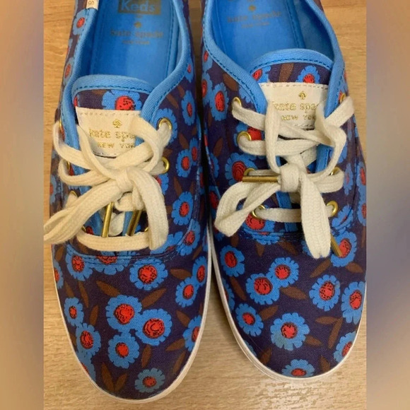 Keds Kate Spade Peacock Blue Floral Shoes - Picture 3 of 8